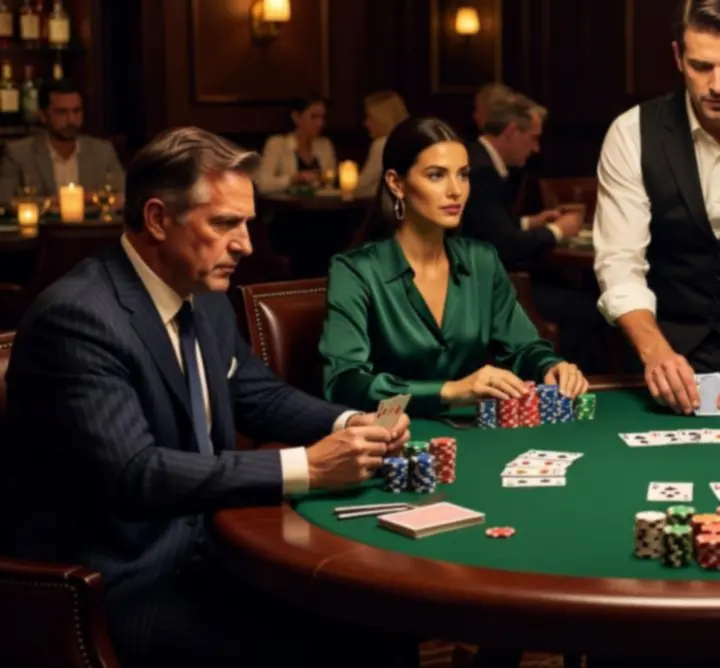 Póker cash game asztal zsetonokkal és kártyákkal